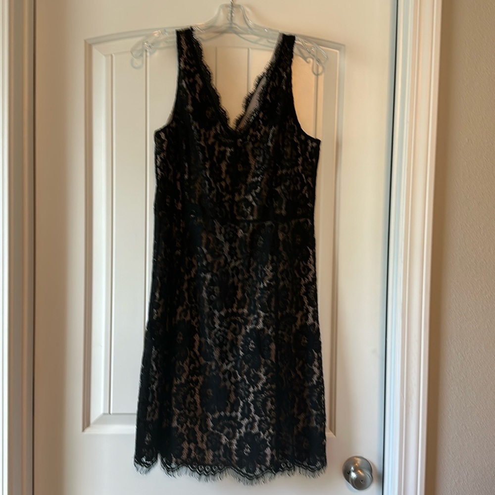 Loft size 8 Double V-neck Lace Overlay Dress Like New back zip